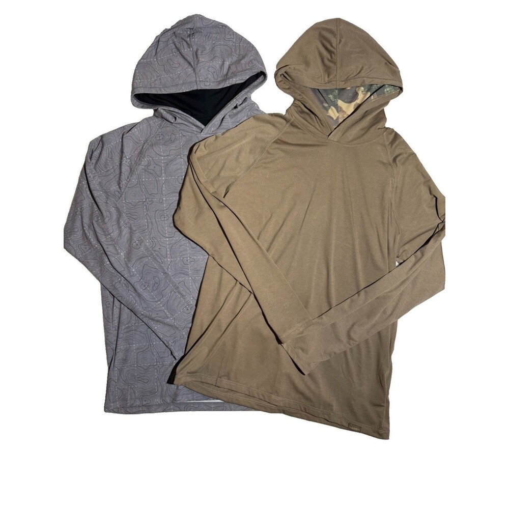 Habit Hooded Performance Shirt Bundle Mens Medium Gray Brown Long Sleeve 2 Pack